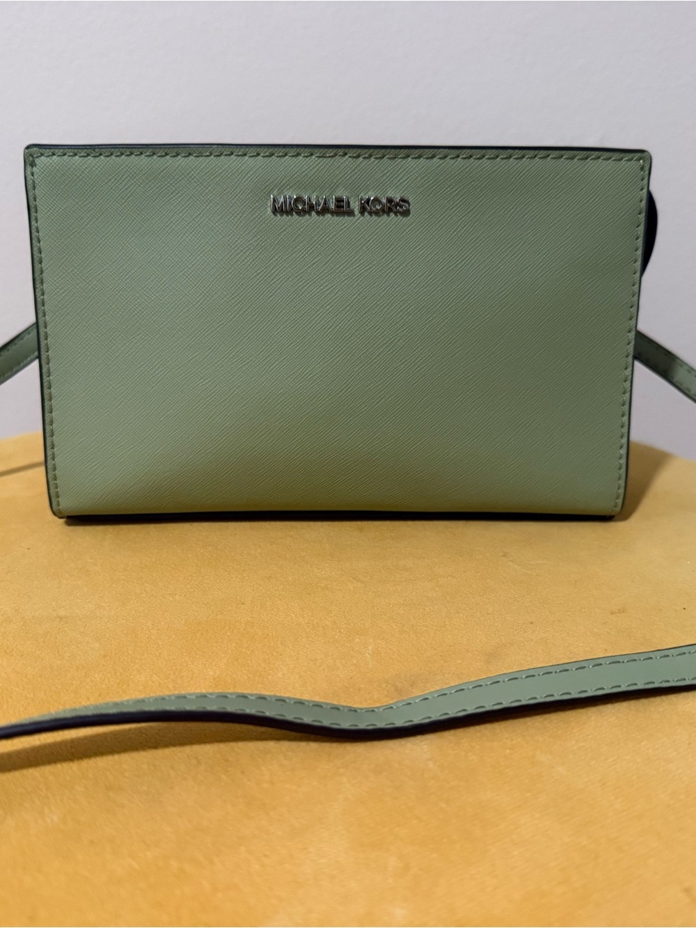 Michael Kors Mint Green Saffiano Crossbody Wallet
